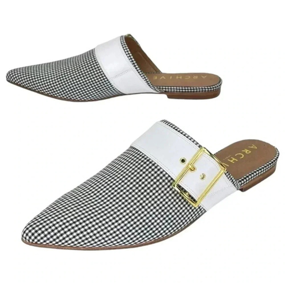 Archive Bond Gingham Checkered Fabric Womens Flat Mules Size 7.5M - Picture 13 of 16